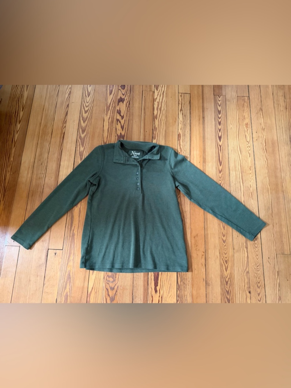 Natural Reflections Green Ribbed Long Sleeve Henley Top Women’s Small